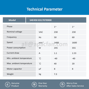 For S4E450-8317078900 450mm 230VAC 1.1A 245W OEM <b>Air</b> <b>Conditioner</b> Unit Cold Storage Condenser Ball Bearing Axial Cooling <b>Fan</b> - Product Image 3