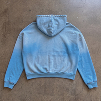 Sweat à capuche streetwear pour hommes en molleton de coton épais, personnalisé, bleu délavé, orné de perles et de strass, coupe ample, vente en gros