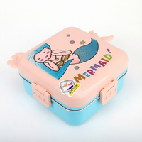Boîte à lunch bento pour enfants en acier inoxydable 304 à 3 compartiments, étanche, avec couvercles, motif sirène, pour le stockage des aliments