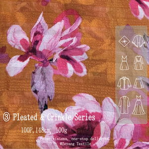 Tissu en mousseline froissée imprimé magnolia style peinture à l'huile, motif floral orange vintage pour robes et foulards féminins - Product Image 3