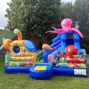 Castillo inflable comercial para niños, con tobogán, diseño de océano y mundo submarino. - Product Image 1