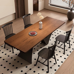 Juego de mesa de comedor Rectangular de madera maciza Retro moderna, una mesa con cuatro sillas para sala de estar o muebles de apartamento - Product Image 4