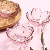 Bol en verre de style Japandi de haute qualité en forme de fleur de cerisier, mini-bol à épices, à glace ou à dessert avec bord doré, assiette décorative en verre