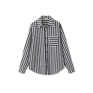 Camisa de Algodón a Rayas para Mujer, Manga Larga, Corte Holgado, Uso Diario, con Etiqueta N8891, Suzhou - Product Image 1