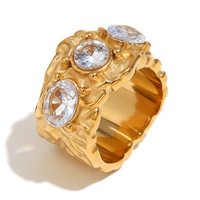 Maßgefertigter Statement-Ring für Damen 316L Edelstahl Gold Breiter Ring Dreifarbiger Zirkon Vintage Party Alltags-Schmuck Großhandel