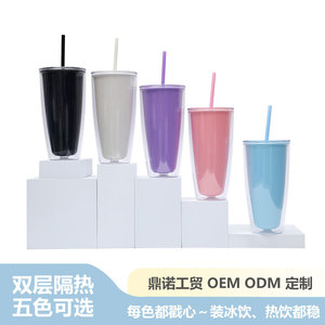 Shang Kou Ai Double Walled Plastic Cup 500Ml Reusable With Straw For Student Use Back To School Drinkware - Product Image 3