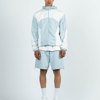 Ensemble de survêtement personnalisé en nylon pour homme avec logo, coupe-vent unisexe, ensemble short, survêtement à blocs de couleur, veste à capuche et short