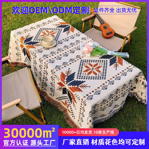 Mantel rectangular de lino estilo étnico, manta impermeable para pícnic y camping, para uso en mesa de café. - Product Image 4