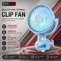 Ventilateur de poussette rechargeable 8000 mAh, portable, à clipser, avec lumière d'ambiance LED, réglable à 360°, silencieux, OEM ODM
