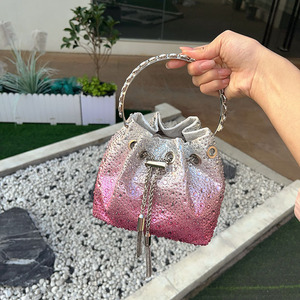 Crystal Shiny Diamonds Bucket <strong>Bag</strong> Gradient Women Handbag Metal Ring Handle Evening <strong>Bag</strong> <strong>Wedding</strong> Party <strong>Clutch</strong> Purse Crossbody <strong>Bag</strong> - Product Image 5