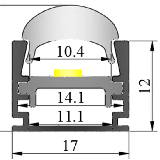 17x12mm new design lens pc cover 6063 t5 aluminum bar 120 degree angle led extrusion profile