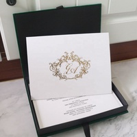 Cartes d'invitation personnalisées de luxe en velours vert foncé, cartes d'invitation de mariage en velours faites à la main, boîtes d'invitation en velours