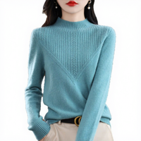 Pull jacquard standard à col roulé pour femme, style automne-hiver, nouvelle collection, maille ouverte, ODM/OEM