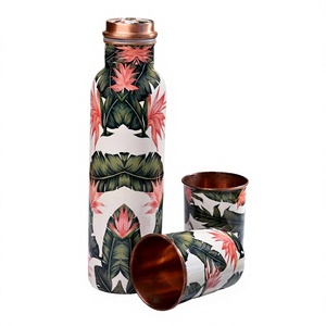 Tropical Floral Copper <b>Water</b> Bottle With Lid Portable Travel Drinkware Pure <b>water</b> copper <b>container</b> - Product Image 1