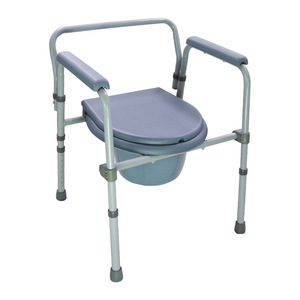 Non Slip <b>Commode</b> <b>Chair</b> With Built In Bedpan Height Adjustable For Seniors Grey High Carbon Steel Bathroom Safety Equipment - Product Image 3