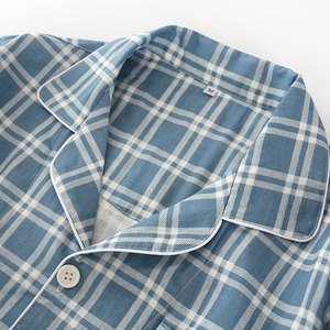 Pyjamas fournisseur hommes grande taille pyjamas thermiques costume à manches longues col en v décontracté tricoté coton Double gaze treillis pantalon vêtements <span class=keywords><strong>de</strong></span> nuit - Product Image 5