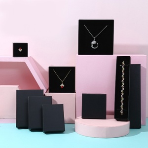 Custom Logo Bright <b>Black</b> Matt Laminated Jewelry <b>Box</b> Fashion Sponge Paper Packaging for Rings Earrings Including Base Lid Stock - Product Image 4