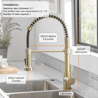 Robinet de cuisine mitigeur personnalisé avec douchette extractible à ressort, eau chaude et froide, classique, 3 trous, montage sur plan, monocommande