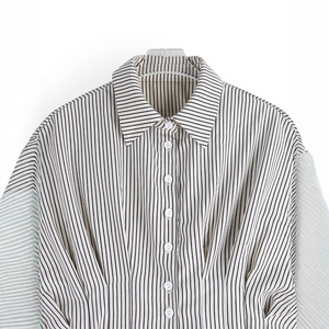 Europa y América cintura <span class=keywords><strong>camisa</strong></span> Casual <span class=keywords><strong>Joker</strong></span> rayas tejido verano Vintage moda botón frontal decoración patrón sólido <span class=keywords><strong>Joker</strong></span> <span class=keywords><strong>camisa</strong></span> - Product Image 4