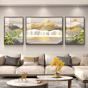<span class=keywords><strong>Quadro</strong></span> in Porcellana Cristallina con Montagna, Cascata e Pino, Dipinto Tripartito di Lusso per Soggiorno, Decorazione per Sfondo Divano - Product Image 1