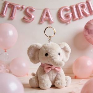 Llavero de Peluche de Elefante con Lazo Rosa para Ceremonia de Revelación de Género, Personalizado de Fábrica |   Colgante de Peluche Corto Relleno de Algodón PP, Artesanía de Bordado - Product Image 1