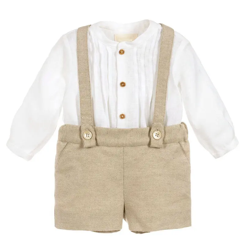 Venta al por mayor Niños Camisa blanca Monos Pantalones cortos Boutique Trajes Niños Trajes de bebé Ropa de niño Conjuntos de ropa para niños pequeños