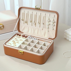 Best Seller Customized Logo Double Layer PU Leather Jewelry Gift Box <b>Case</b> All-Brown Rectangle Shape with Waterproof Lock - Product Image 2