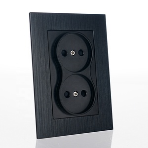 Decorar Panel de aluminio cepillado toma de corriente UE Rusia doble 2 pines enchufe 2 P toma de corriente de pared sin conexión a tierra - Product Image 6