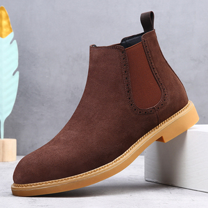 Bottes montantes décontractées en cuir véritable pour hommes, style Derby rétro, avec broguage à bout brosse et détails Wingtip, pour un look semi-formel professionnel - Product Image 3