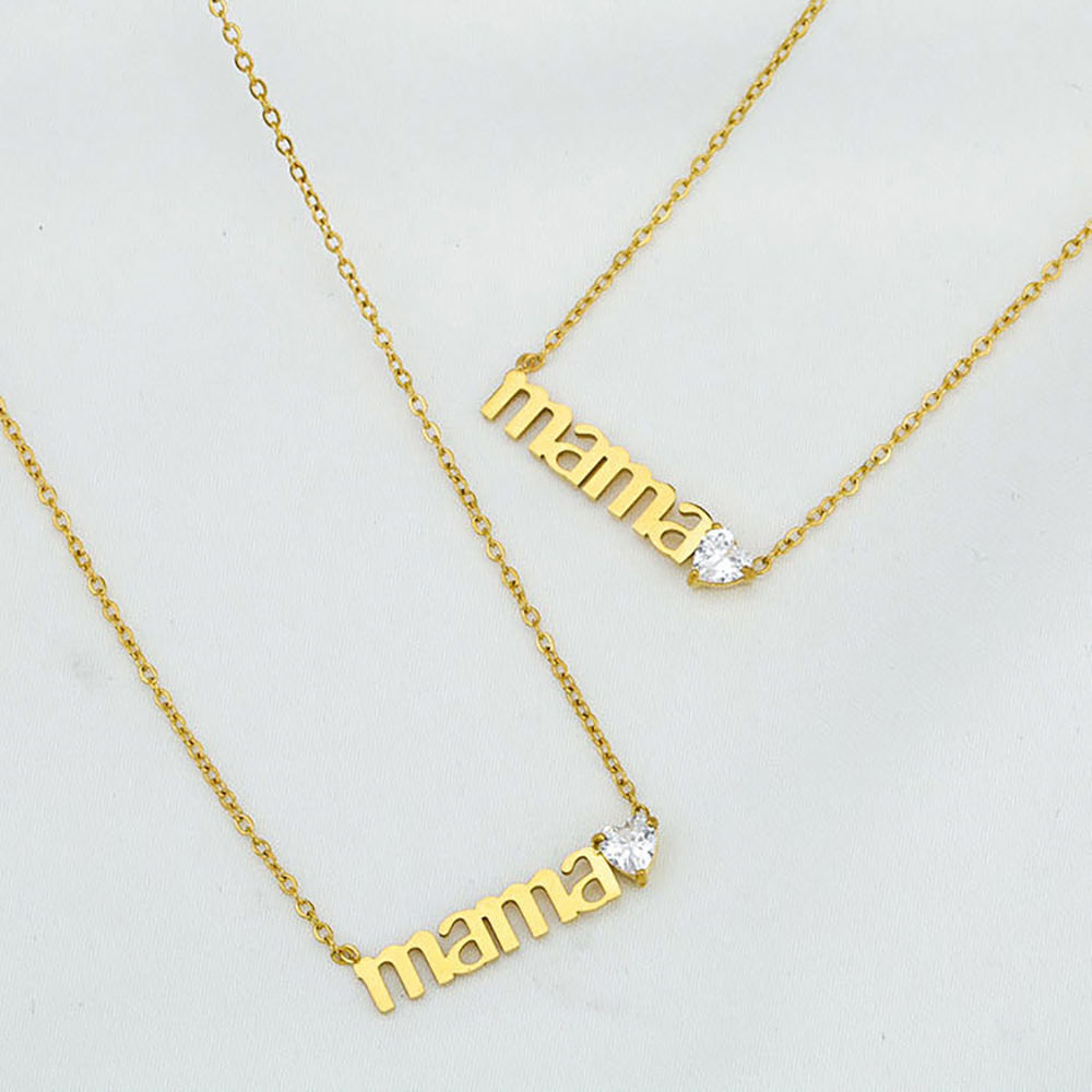 18K Gold Plated Inlaid Zircon Mama Name Necklace Stainless Steel Fashion  Jewelry Mother's Day Gift Mama Mum Mommy Charm Necklace