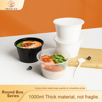 Conteneur alimentaire rond en plastique de 32 oz (1000 ml), jetable, bol rond à emporter avec couvercle