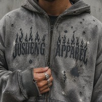 Blouson streetwear pour homme personnalisé, délavé à l'acide, effet usé, zippé, déchiré, imprimé sérigraphié, coupe courte, ODM, vente en gros