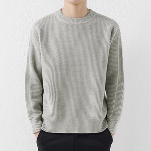 Pull en maille gaufrée de coton personnalisé pour hommes, col rond épais 7GG, chaud pour l'hiver, tricot haut de gamme, pull OEM pour le printemps, vente en gros - Product Image 3