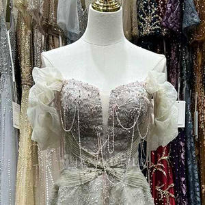 Sweetheart Neck a Line Party Vestidos de noche para damas <span class=keywords><strong>Cap</strong></span> Sleeve con vestido de noche con cuentas Lsja04 - Product Image 4