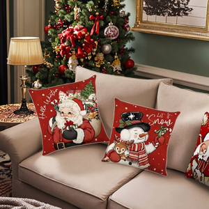 Housse de coussin carrée en faux lin avec imprimé Père Noël de dessin animé, vente en gros d'usine - pour coussins et décorations - Product Image 2