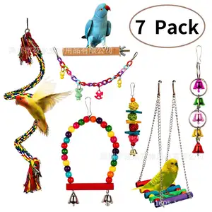Kletterseil Acryl Soft Bridge Stand Stick bunte Swing Bell String 7 Stück Papagei Kombination Spielzeug