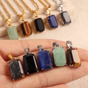 <span class=keywords><strong>Collier</strong></span> Pendentif Vide en Pierre Naturelle et Acier Inoxydable Tendance pour Homme, Bijoux en Lapis, Aventurine, Onyx Noir Plaqués Or 18k - Product Image 6