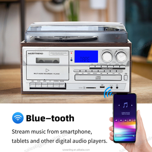 MDF Wooden Record Player Modern Gramophone Phonograph <strong>Cassette</strong> CD/BT DAB FM Turntable Record Player All in One Functions - Product Image 3