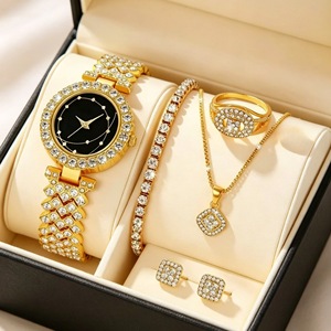 High Quality <b>Cheap</b> Round Pointer Women's Wrist Rhinestone 5-piece Set Silver Diamond Jewelry Women's Quartz Casual <b>Watch</b> - Product Image 1