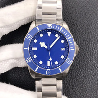 Montre automatique pour homme de style premium, cadran bleu, bracelet en titane, lunette lumineuse, montre sport mécanique