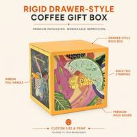 Boîte cadeau rigide personnalisée pour café de spécialité, avec couvercle coulissant, impression intégrale, logo doré, carton gris, pelliculage mat, OEM