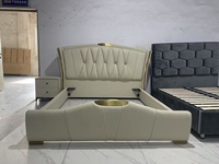 Lit double moderne Queen Size en cuir souple de luxe italien, ensemble de chambre convertible inclinable, vente en gros et au détail