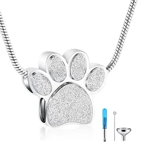 Kalung Kremasi untuk Abu Paw Urn Liontin untuk Anjing Kucing Baja Nirkarat Kenang-kenangan Perhiasan Memorial Pet Ash Holder