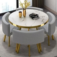 Table à manger ronde moderne minimaliste en bois massif avec plateau en marbre, design assemblé pour la maison et le bureau