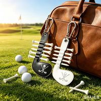 Porte-clés en cuir pour tees de golf, pochette de rangement portable pour tees de golf avec mousqueton, porte-clés motif club de golf, accessoire de golf, cadeau