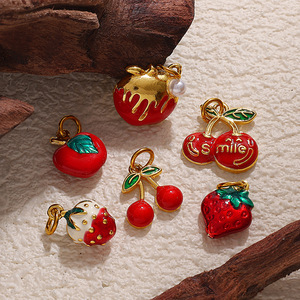 Colgante de acero inoxidable hecho a mano con diseño de fresa, cereza y <span class=keywords><strong>manzana</strong></span>, con efecto de goteo de aceite y bloques de color, el más vendido. - Product Image 5