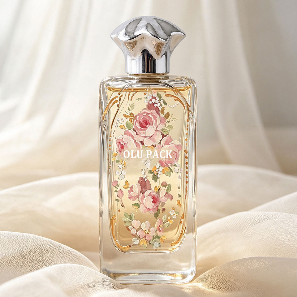 Vintage 100ml Concave Rectangle Glass Perfume Bottle Custom Metal Badge ...