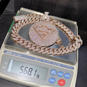 Kustom liontin huruf <span class=keywords><strong>Superman</strong></span> penuh es keluar bulat moissanite 925 perak murni pelat bulat mode berat liontin perhiasan - Product Image 6