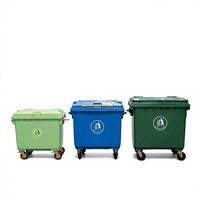 Tempat Sampah Plastik HDPE Hijau Ramah Lingkungan dengan Roda Karet Ganda dan Tutup yang Dapat Diangkat untuk Sekolah dan Kantor