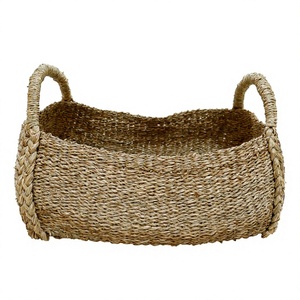 Cesta Ovalada de Mimbre de Seagrass Hecha a Mano, Ecológica y Rústica, con Asas Trenzadas, para Almacenamiento en el Hogar y la Cocina - Product Image 1
